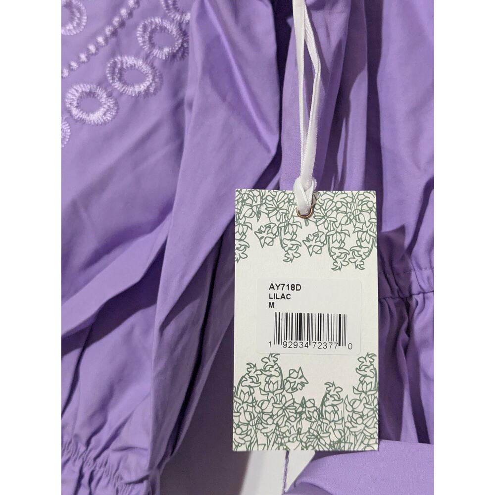 Hyacinth House Tuckernuck Midi Dress Medium Lilac Embroidered Puff Sleeve Cotton - Picture 8 of 14